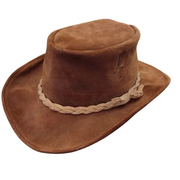 WALK ABOUT Leather Unisex Brown Made in Australia Hat Sz Small Safari Bush Hat - Picture 4 of 16